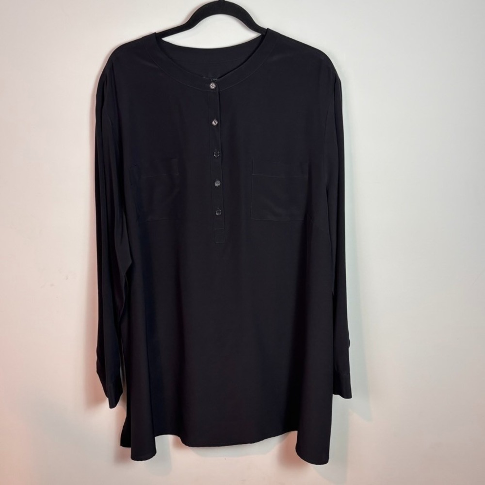 NWT Talbots Womens Black 100% Silk Button Detail Popover Blouse sz 24W Classic
